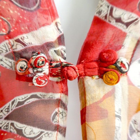 Citron Santa Monica Red Kimono Single Frog Closure Sharkbite Hemline Asian Lite - Picture 2 of 6